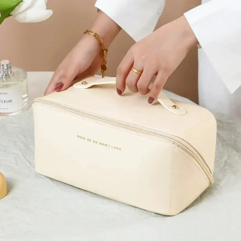 VoyageMate Large Capacity PU Leather Cosmetic Bag Travel Toiletry Organizer for Women Multi Compartment Design