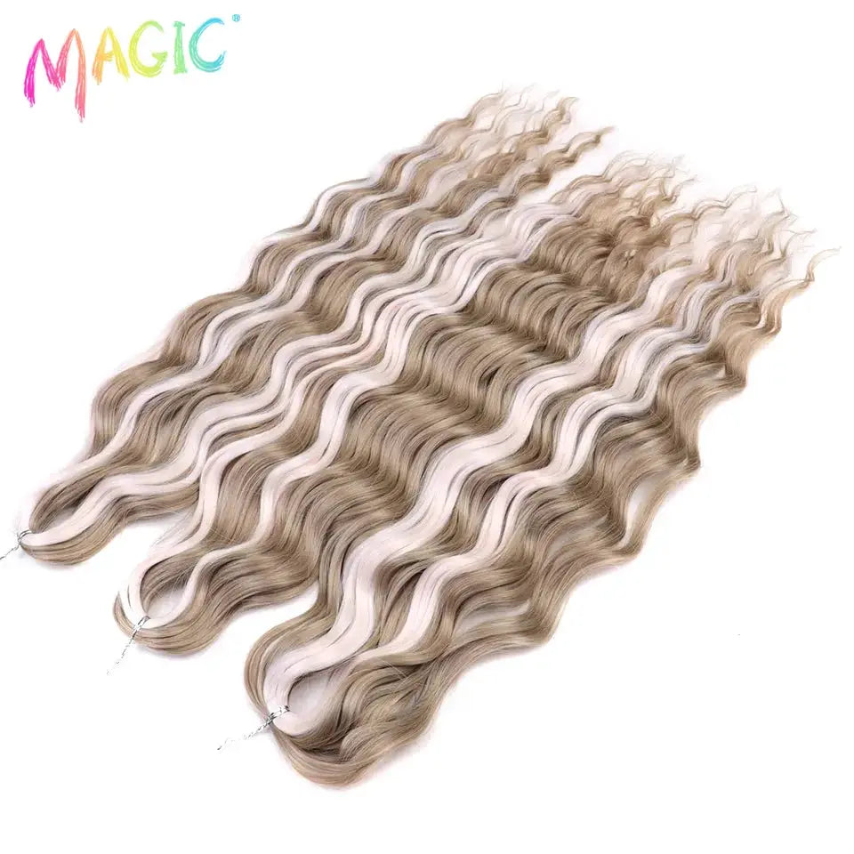 Anna synthetic hair extensions, 24in water-wave braiding, ombre blonde; Magic logo visible, Simples Market