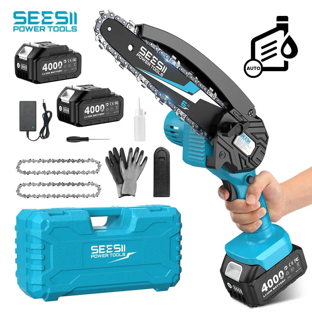 SEESII 6 Inch Cordless Mini Chainsaw 15.2 Cm Electric Saw Rechargeable Garden Pruning Tool for Makita 18V Battery