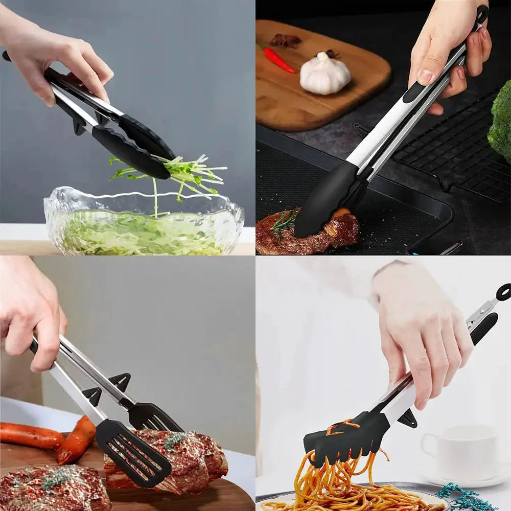 LMETJMA Silicone Kitchen Tongs Nonstick Heat Resistant for BBQ Salad Pasta Steak Noodles JT302