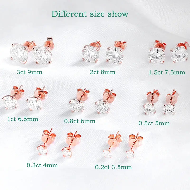 Smyoue Rose Gold Moissanite Stud Earrings For Women 0.2 to 3 CT Sparkling Lab Diamond 925 Silver Classic Wedding