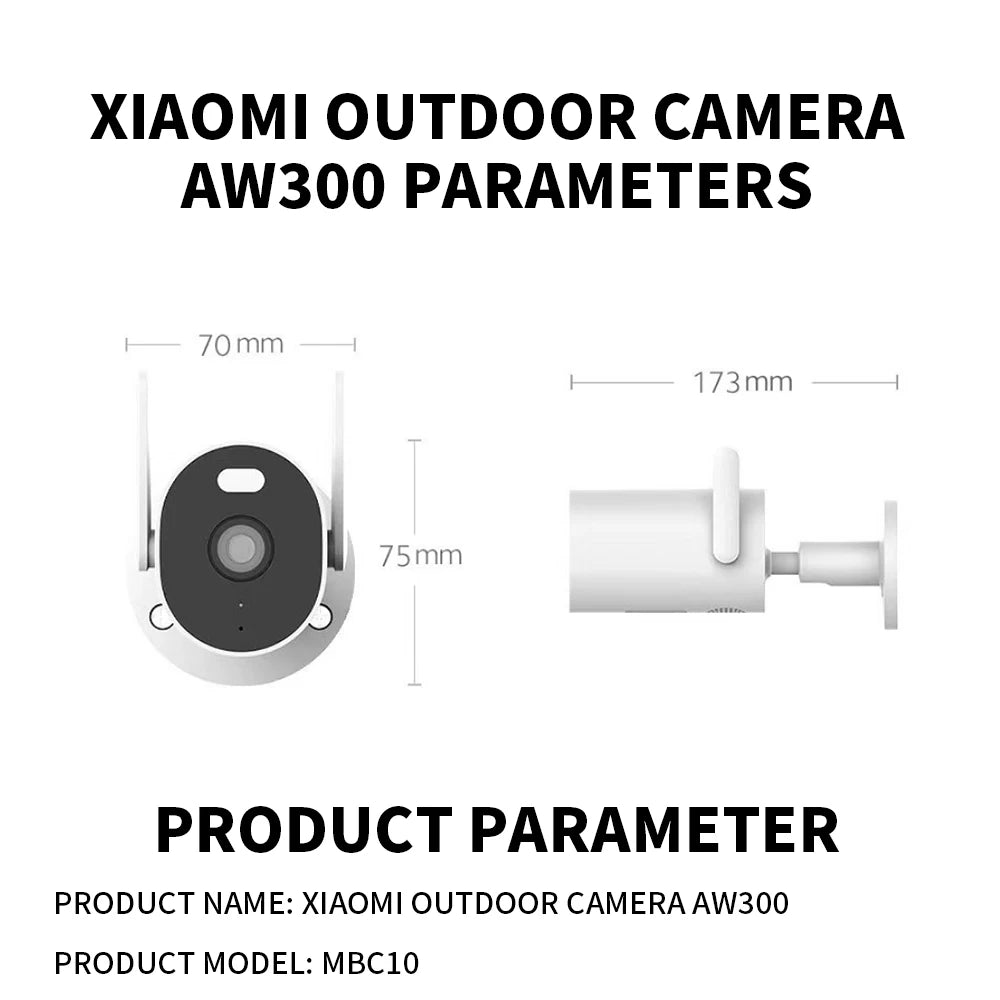 Xiaomi Mijia AW300 outdoor security camera with mounting bracket; white/gray body