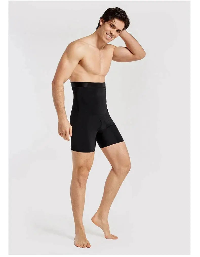 Men's black high-waist tummy-control shapewear shorts with compression