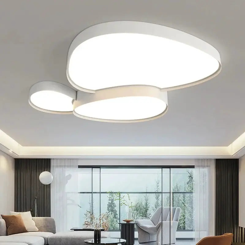 LED ceiling lamp with three white circular diffusers, modern design