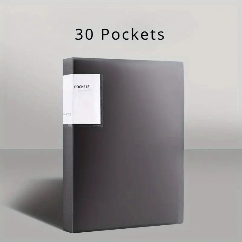Data Book A4 transparent insert folder with 30 pockets; dark gray multi-layer office storage folder