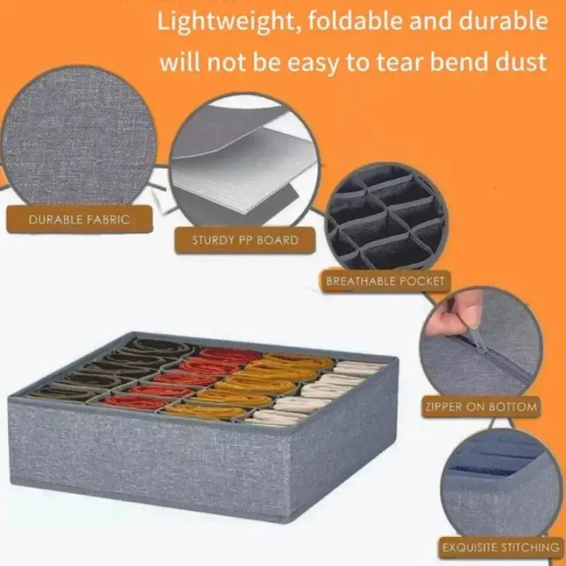 Simples Market gray fabric drawer storage box with divided compartments for underwear, socks and bras