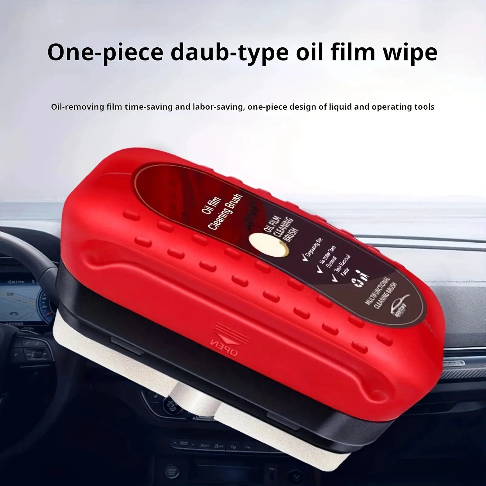 Car glass oil film cleaning brush by Simples Market; red one-piece wipe tool with sponge