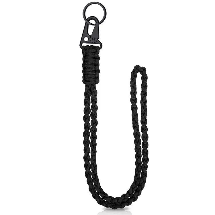 Simples Market heavy-duty paracord lanyard with metal clip and key ring, black braided 7-core neck lanyard