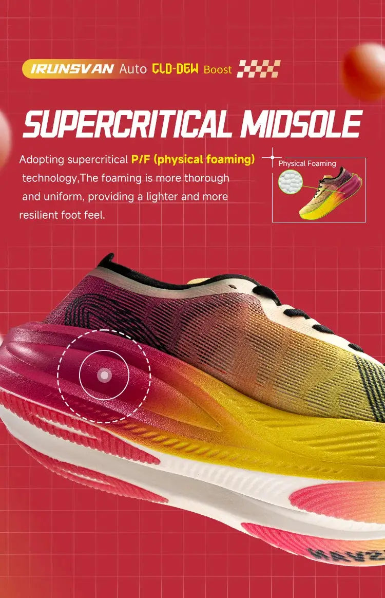 IRUNSVAN nylon carbon plate running shoes, gradient multicolor upper, lightweight cushioning