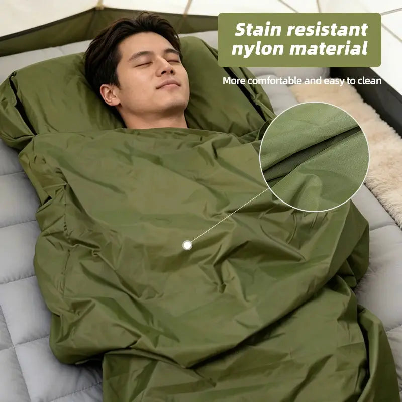 Simples Market outdoor sleeping bag liner, green stain-resistant nylon, ultralight 128g, single envelope