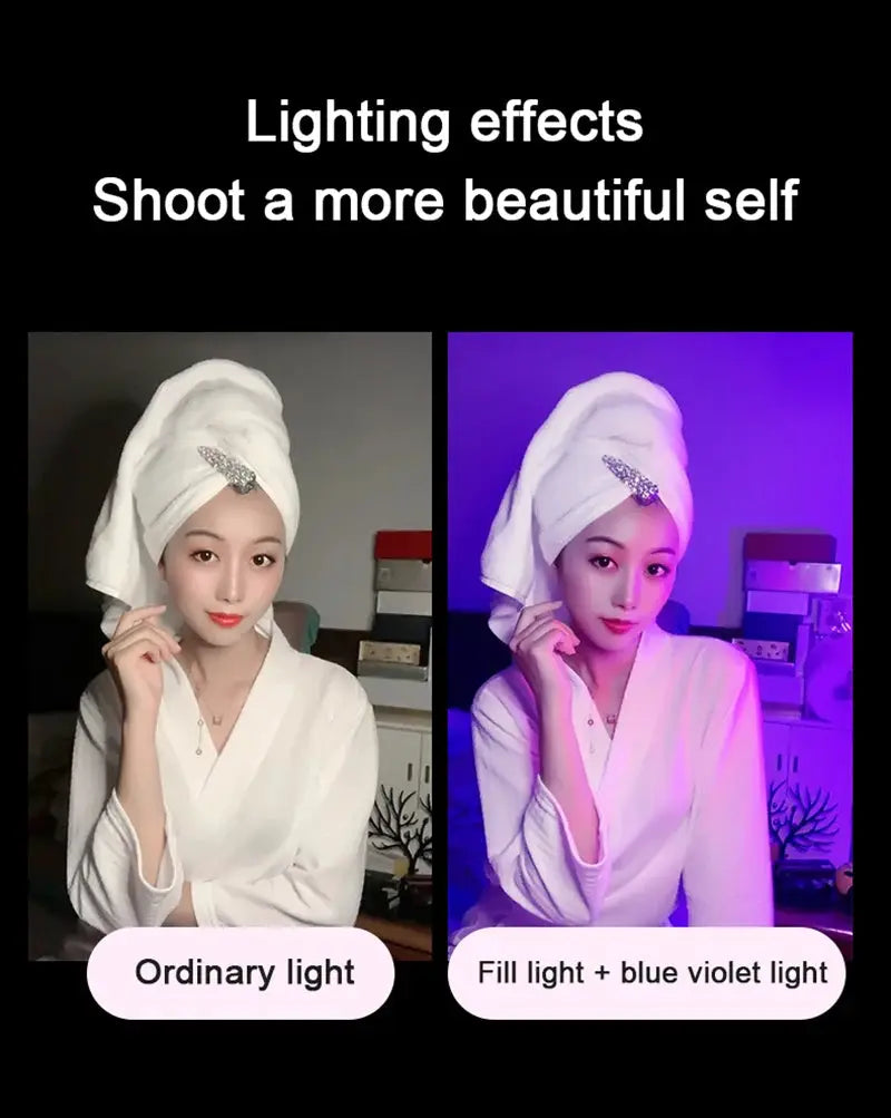 Colorful RGB LED night light by Simples Market; rechargeable bedside fill light with blue-violet mode, two-panel display