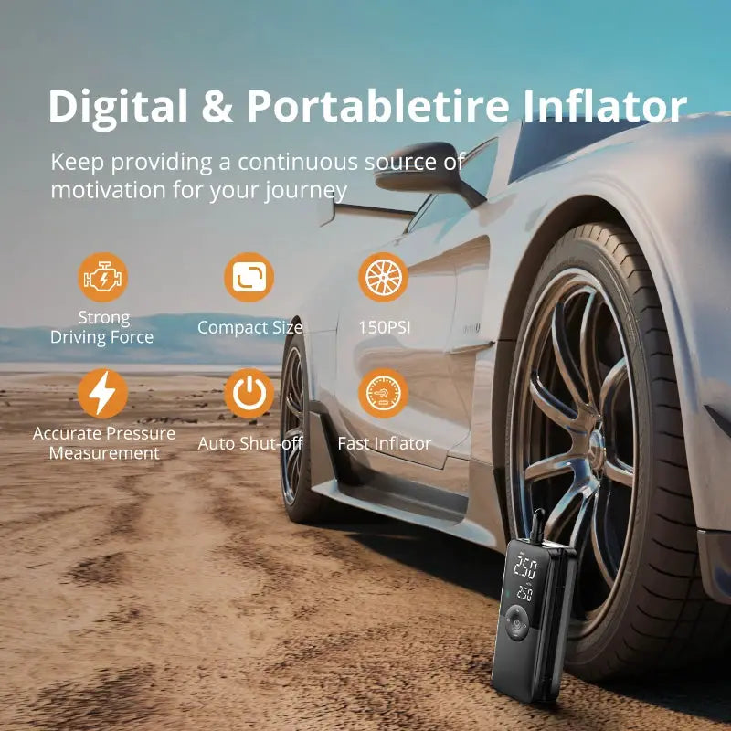 CARSUN Cordless Tire Inflator With Digital Display For Cars And Bikes