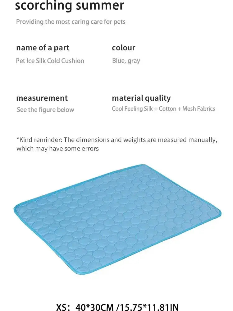 Pet cooling mat by Simples Market in blue for small dogs and cats with quilted ice-mat surface