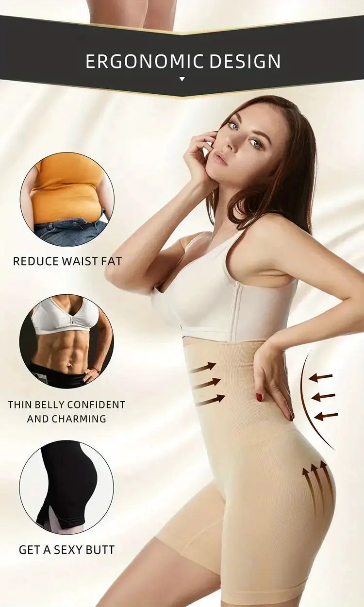 High waist shaping boyshort panties by Simples Market in nude beige; tummy control and butt lifting shapewear.