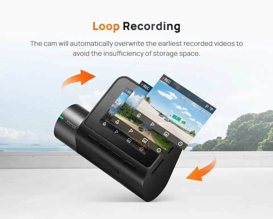 70mai A200 dash cam, black, dual-channel with 2-inch IPS display, HDR 1080P, loop recording