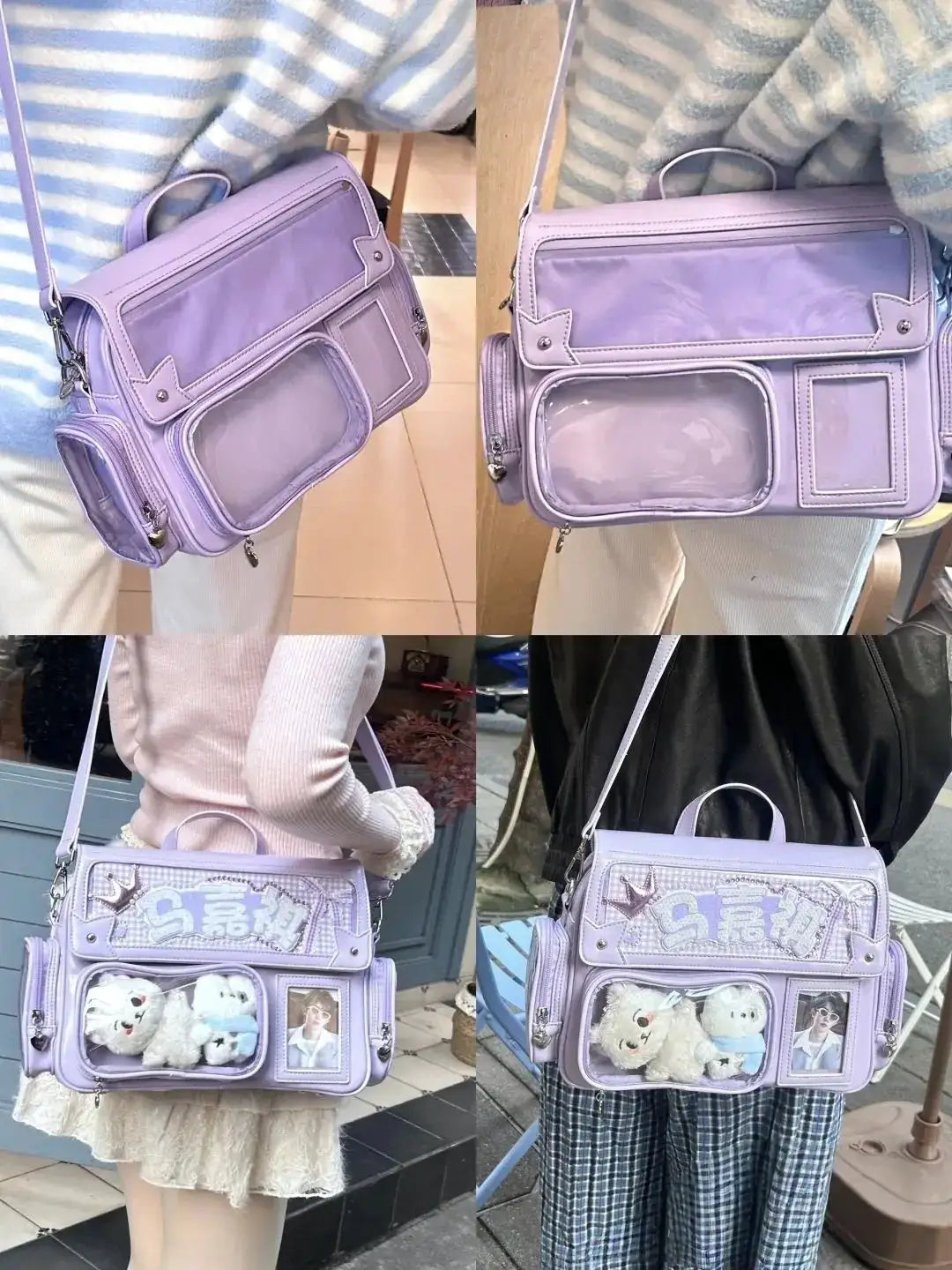 Ita bag lavender backpack with clear front panels and multiple pockets by Simples Market