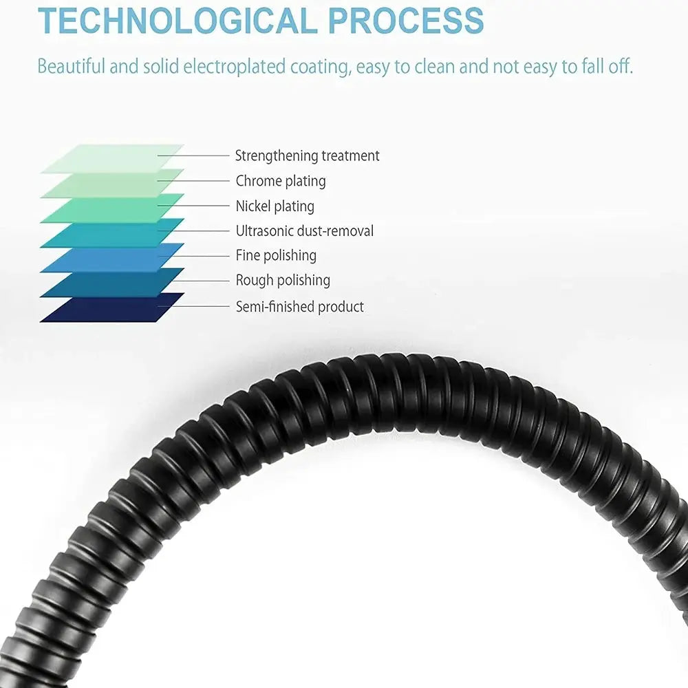 Stainless steel shower hose, black coating, flexible coiled bathroom water hose