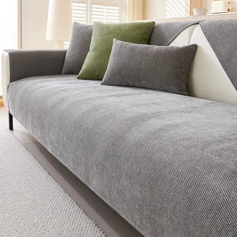 Sofa cover gray waterproof chenille; universal four-season, non-slip by Simples Market