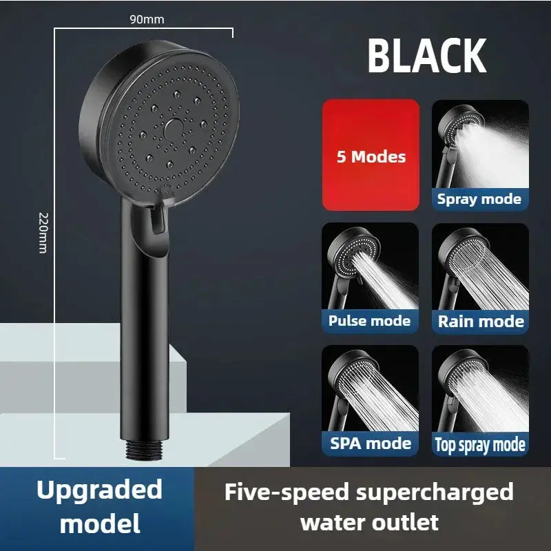 Shower head black by Simples Market with 5 modes and high-pressure water-saving design