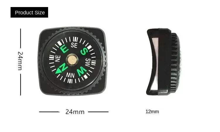 Simples Market small outdoor compass; square black bezel with green N,E,S,W dial, strap width under 21mm