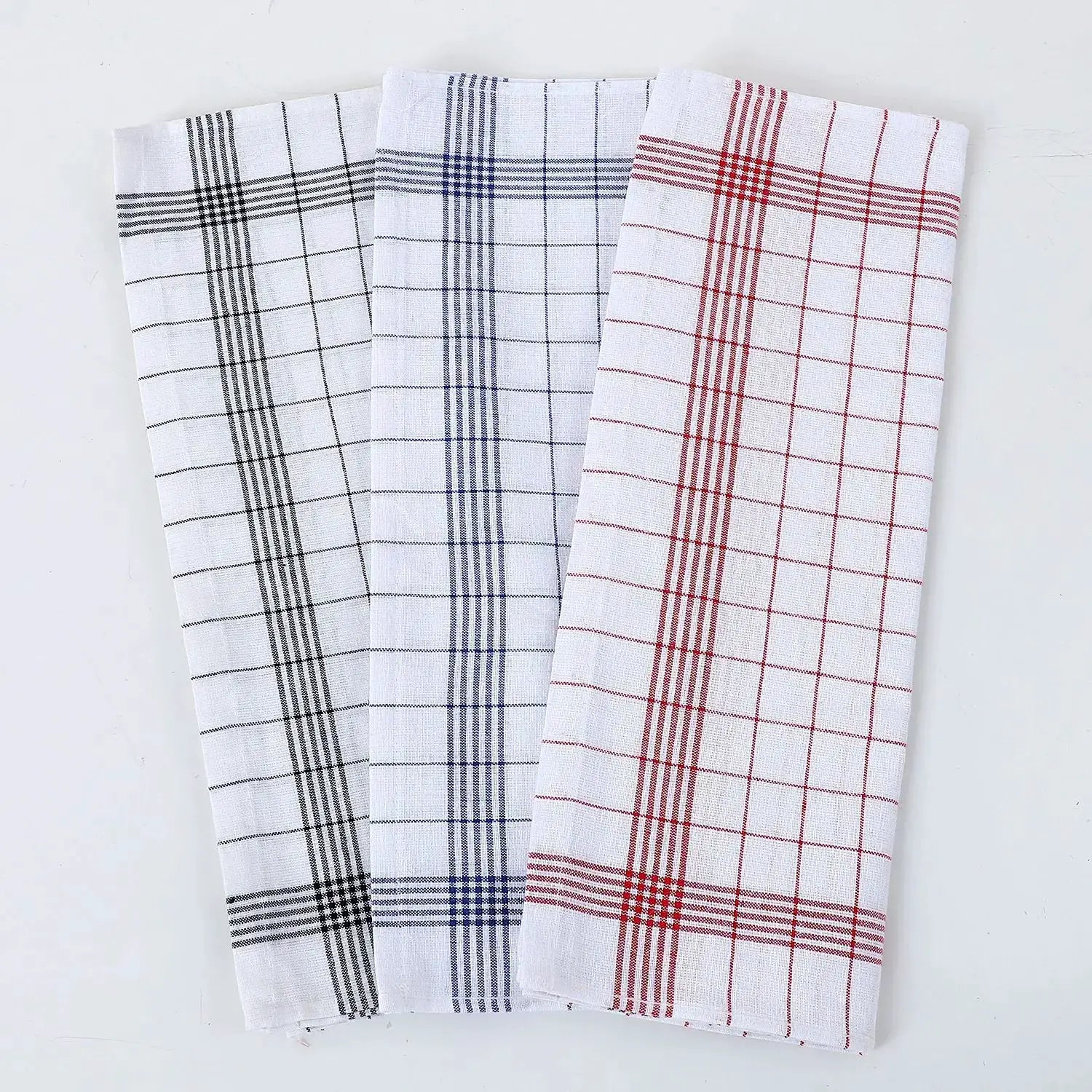Plaid dish towels by Simples Market, 3pc set, white with black/blue/red plaid, soft large kitchen towels