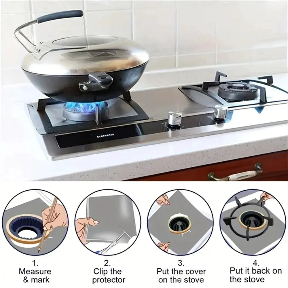 Four Or Eight Piece Gas Stove Protector Cover Set Stovetop Burner Liners Fiberglass Mats For Easy Cleanup