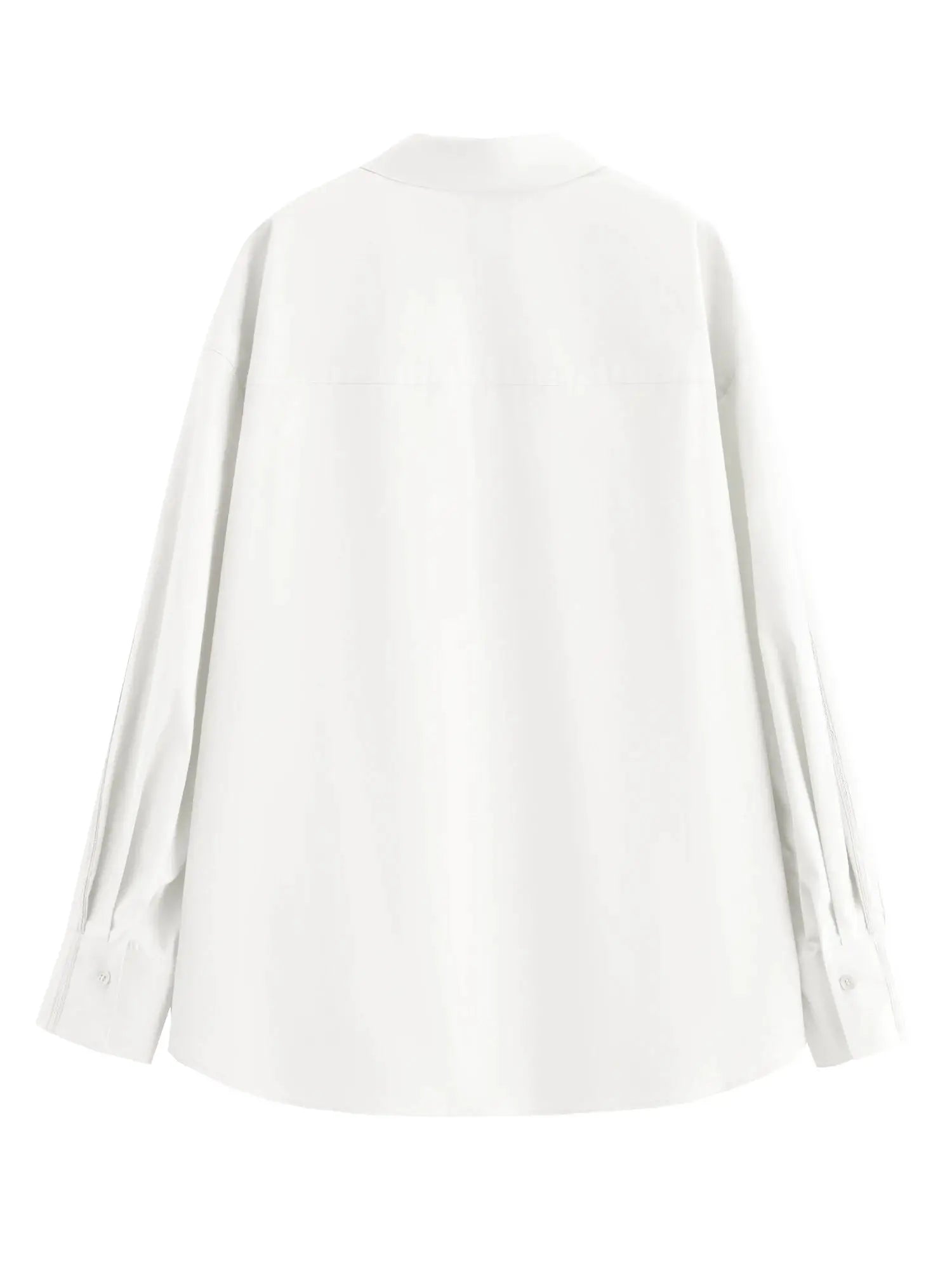 Simples Market FSLE Premium Series white cotton oversized women's long-sleeve shirt, back view