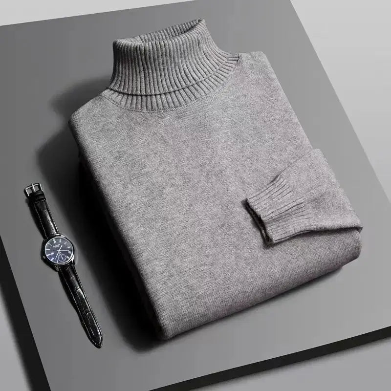Autumn Mens Knitted Turtleneck Sweater Slim Fit Long Sleeve Anti Pilling Pullover Solid Color Streetwear
