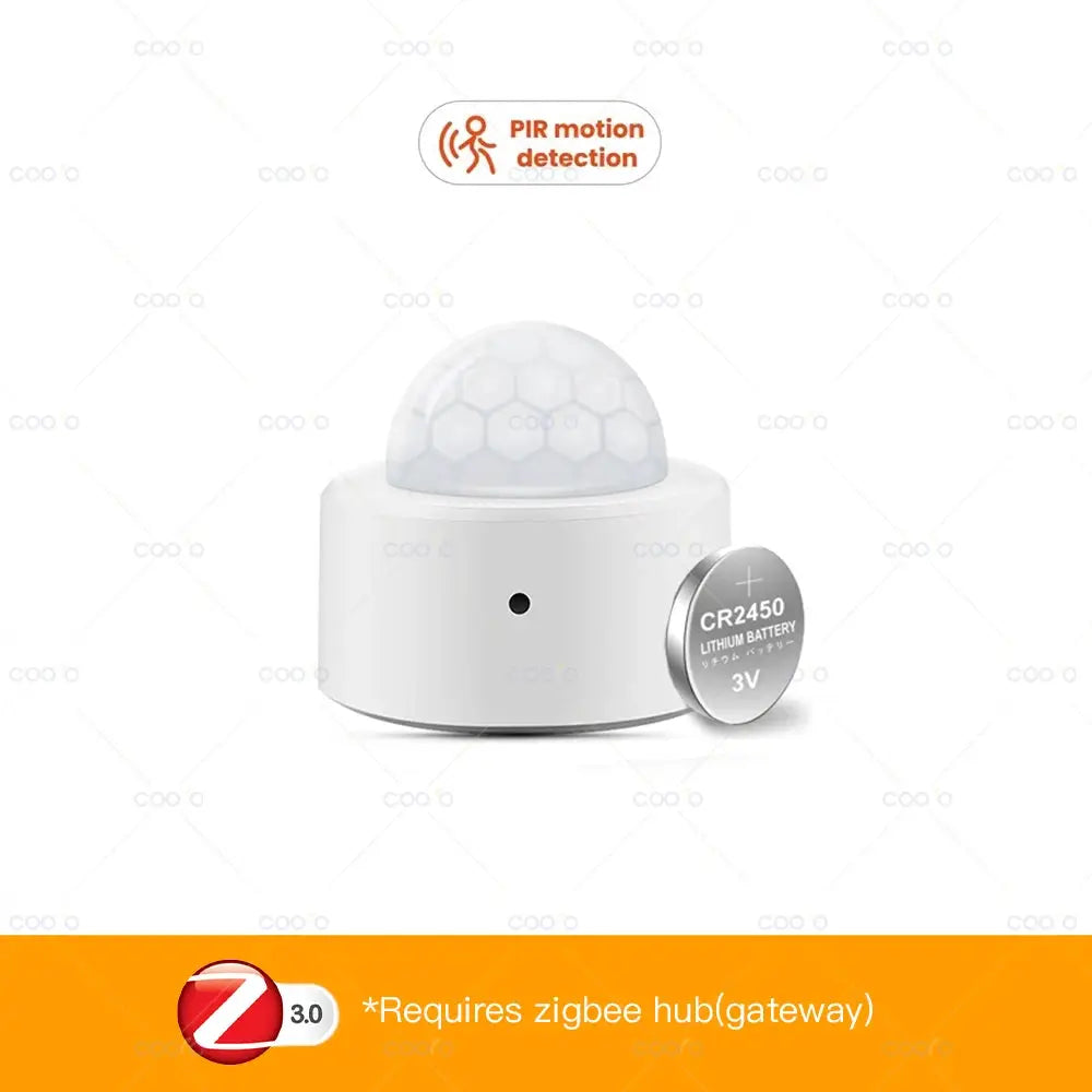 Tuya 2-in-1 Zigbee PIR motion detector with bright lux light, white dome sensor, CR2450 battery included