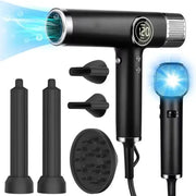 Simples Market black high-speed brushless hair dryer with 110000 RPM; includes 2 concentrator nozzles and a diffuser