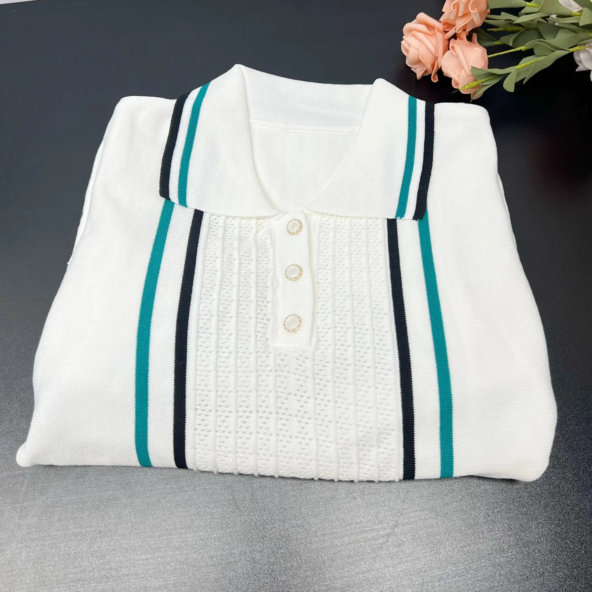 YuooMuoo Knitted Mini Dress Turn Down Collar Ruffled Party Wear
