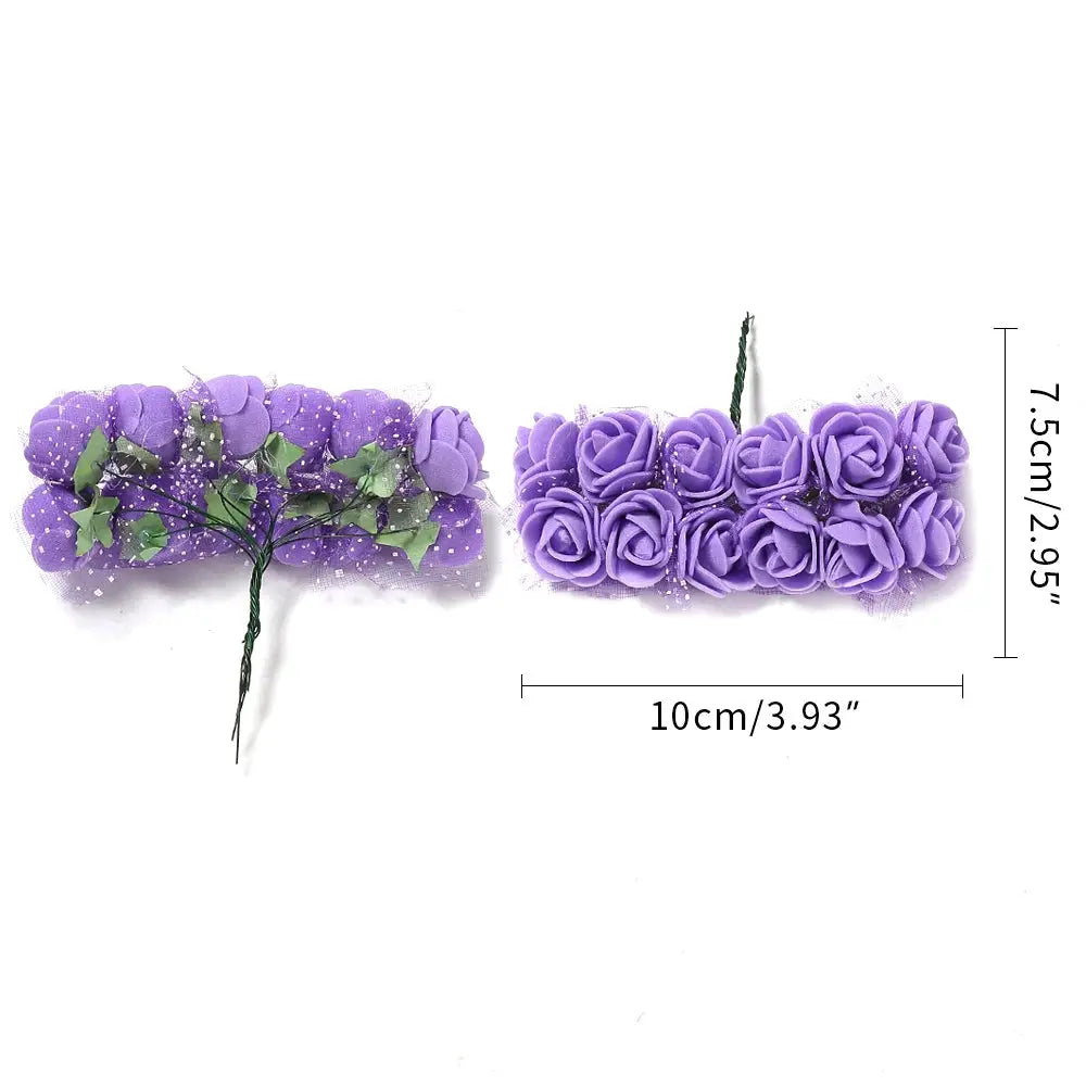 96 Pcs Mini Rose Artificial Flowers Bouquet 7.5cm Foam Fake Flowers Wedding Decoration For Home Room Decor