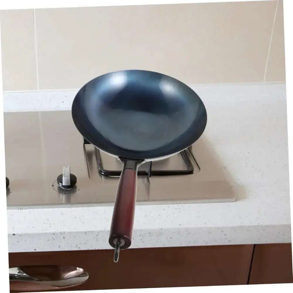 TraditionCraft Cast Iron Wok Pot Hand Forged Non Coated Surface With Wooden Handle That Stays Cool For Even Heat
