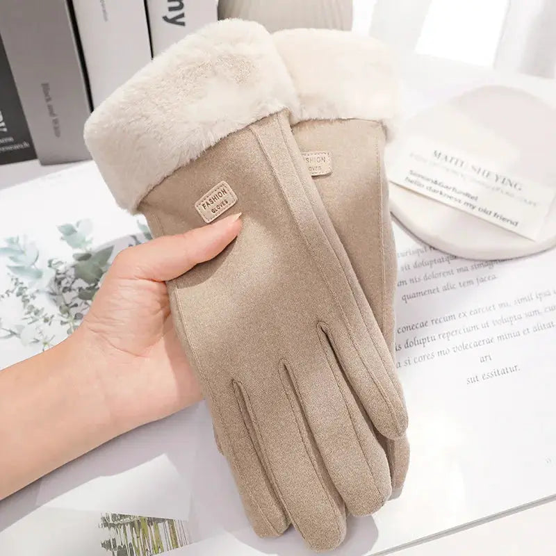 ArcticGlow Women Thick Plush Gloves Ultra Warm With Suede Accents For Driving And Cycling