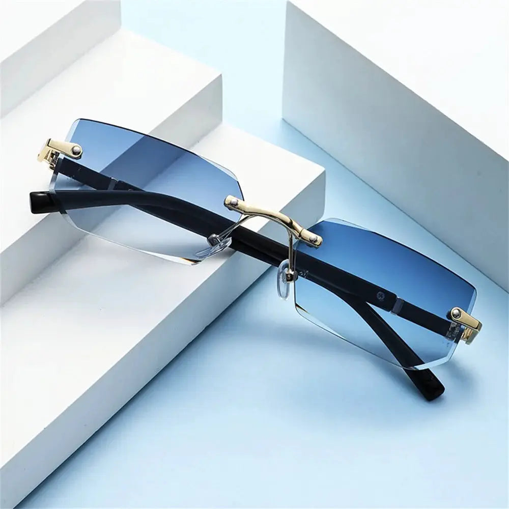 Rimless Edge Rectangle Sunglasses Unisex Frameless Designer Fashion Y2K Vintage Square Sun Glasses