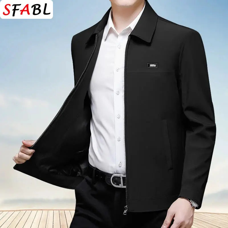 Men's black zip-front casual blazer by Simples Market; SFABL logo visible