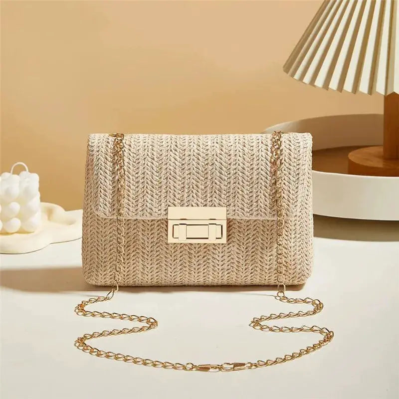 Handwoven Straw Womens Shoulder Bag Crossbody With Lock Closure For Secure Everyday Style