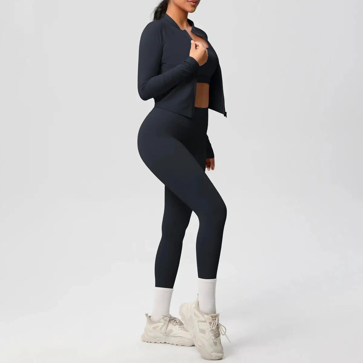 3 Piece Yoga Set for Women Sports Bra Zipper Jacket Leggings Gym Wear