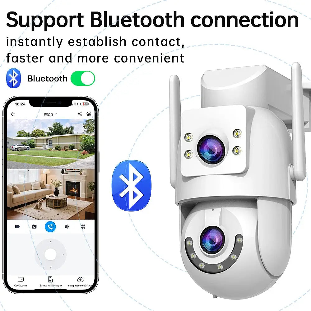 Jooan 4K 8MP outdoor WiFi PTZ security camera in white with dual lenses, 5x zoom, AI tracking