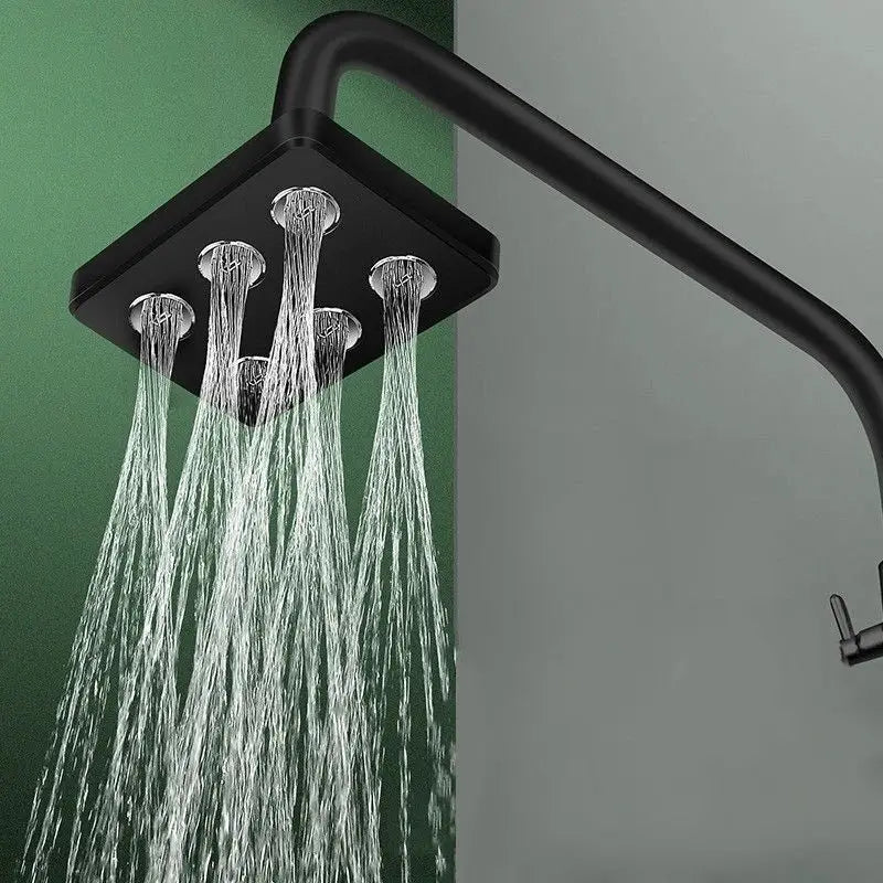 Simples Market 360° mini-surround pressurized shower head in black, large rain-style showerhead with multiple nozzles