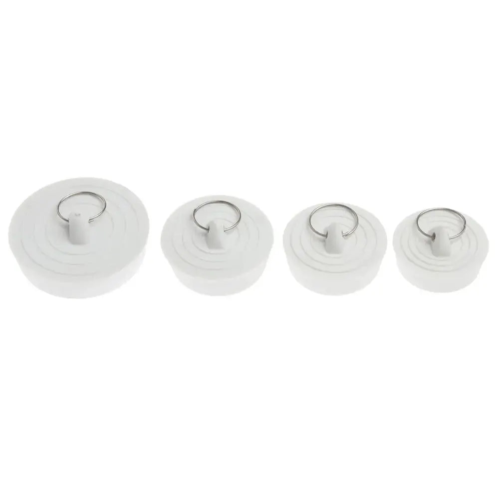 Round white leakage-proof sink drain stoppers with ring pull, set of 4