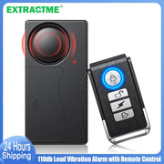 Anchtek 110dB wireless vibration alarm with remote; black main unit and blue-LED remote 2-piece set