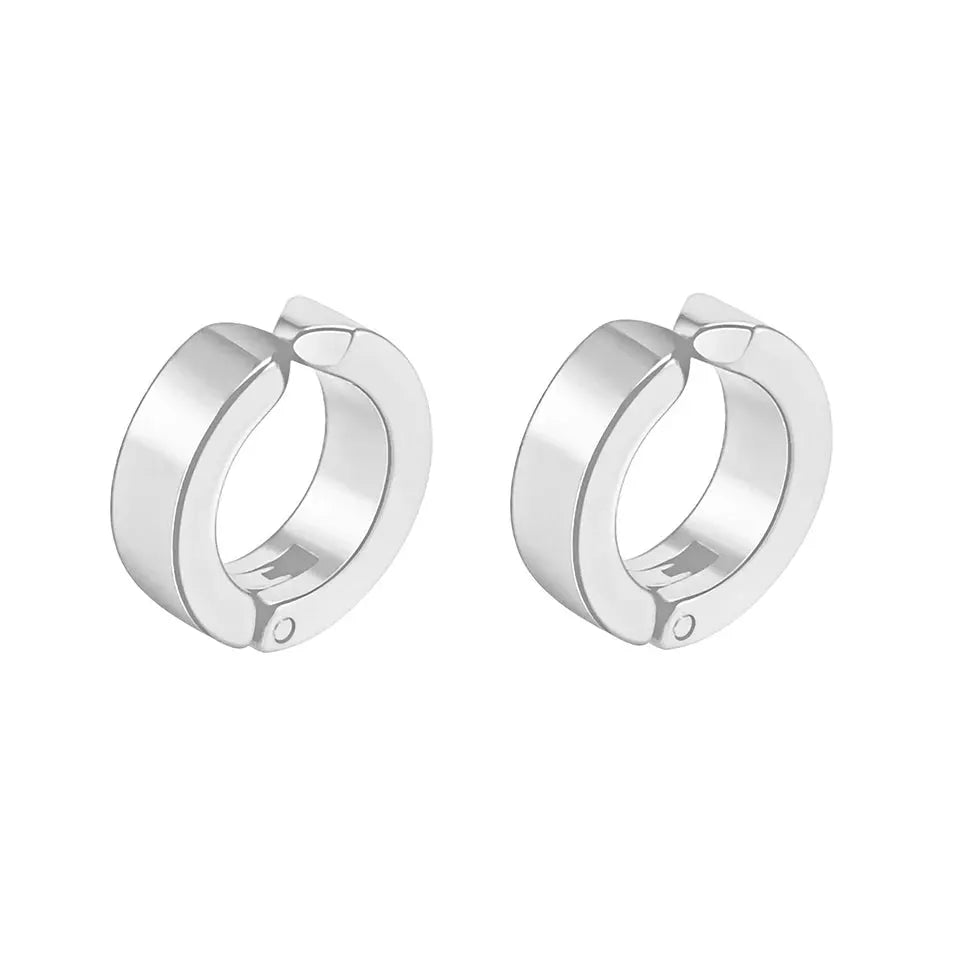 ZAKOL 2Pcs Set Non Piercing Ear Clip Earrings For Men Circle Round Punk Rock Style Stainless Steel Jewelry Gift