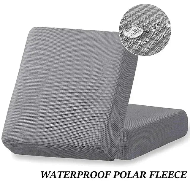 Waterproof sofa cushion cover in gray jacquard polar fleece with elastic fit