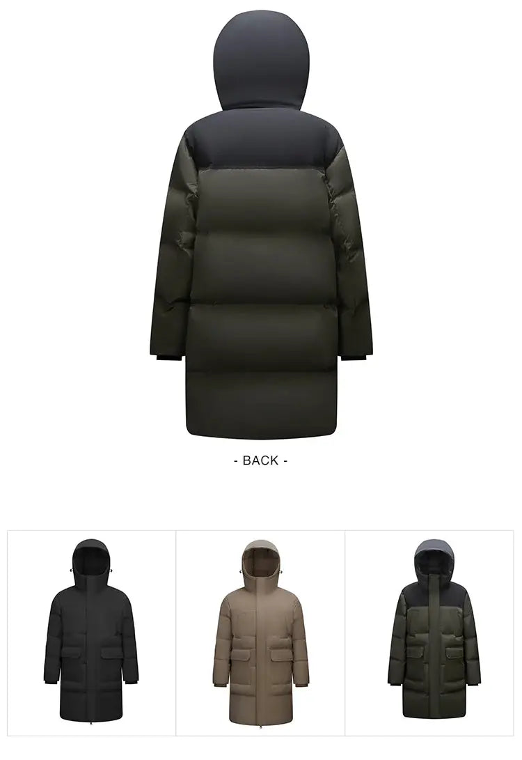 Semir men's long-length down jacket, waterproof hooded puffer coat; four colorways (black, olive, beige, gray)