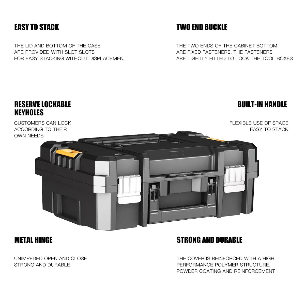 Simples Market AIRAJ stackable modular toolbox set with wheels, black-gray body and orange latches