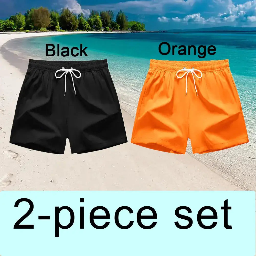 Simples Market 2-piece men's swim shorts in black and orange with drawstrings