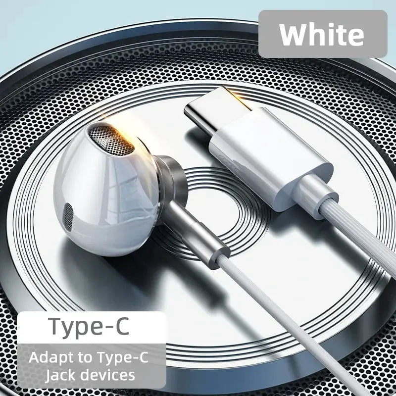 SoundWave USB Type C Earbuds HiFi Bass Microphone And Volume Control For Galaxy S24 S23 S22 S21 And iPhone 15 Pro Max