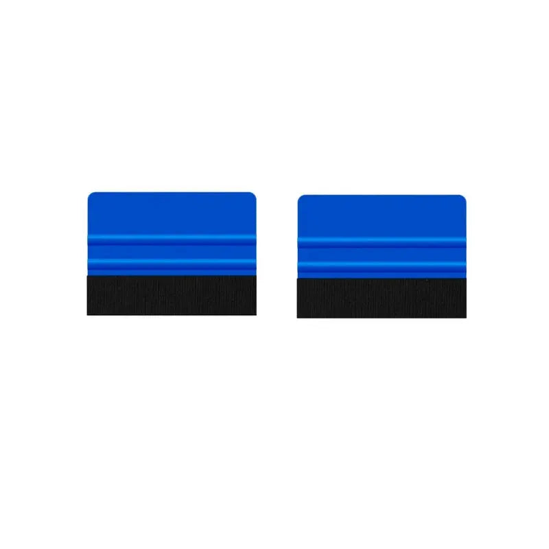 Two blue felt-edge squeegees with black bottom, for window tinting and vinyl wrap