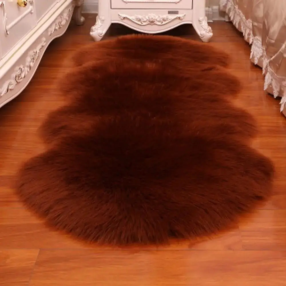 Artificial sheepskin long hair rug, brown fluffy shaggy floor mat